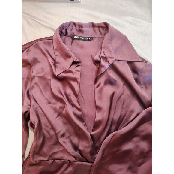 Women's Zara Satin Long Sleeve Mini Dress Purple Medium - Picture 4 of 7